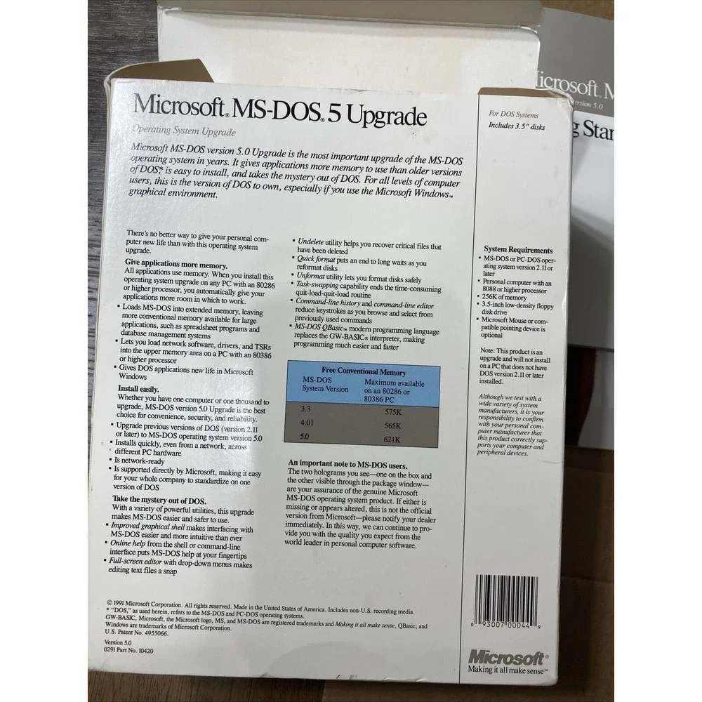 VINTAGE MICROSOFT MS-DOS 5 UPGRADE 5.25
